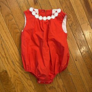 The Beaufort Bonnet Company Red Bubble with White Floral Trim